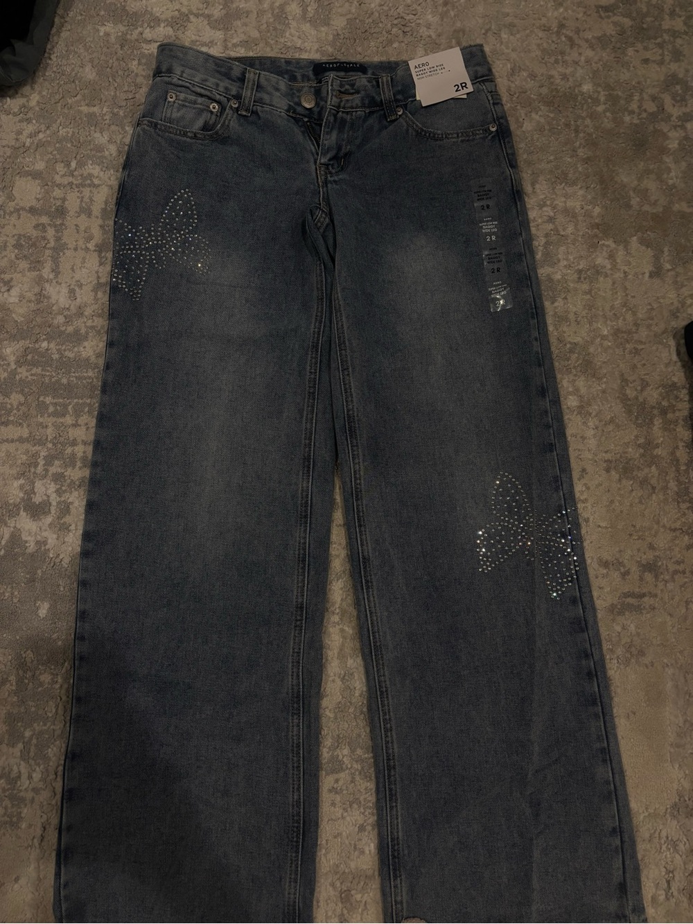 Aeropostale Dark Blue Wide-Leg Jeans with Studded Butterfly Detail